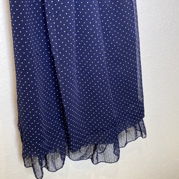 Blue Bird Polka Dot Sheer Dress Floral Appliqué Halter Midi Shift Dress Sz S Jun - Picture 3 of 13